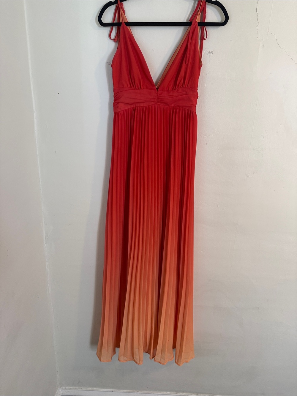 Red to Peach Ombre V-Neck Maxi Dress